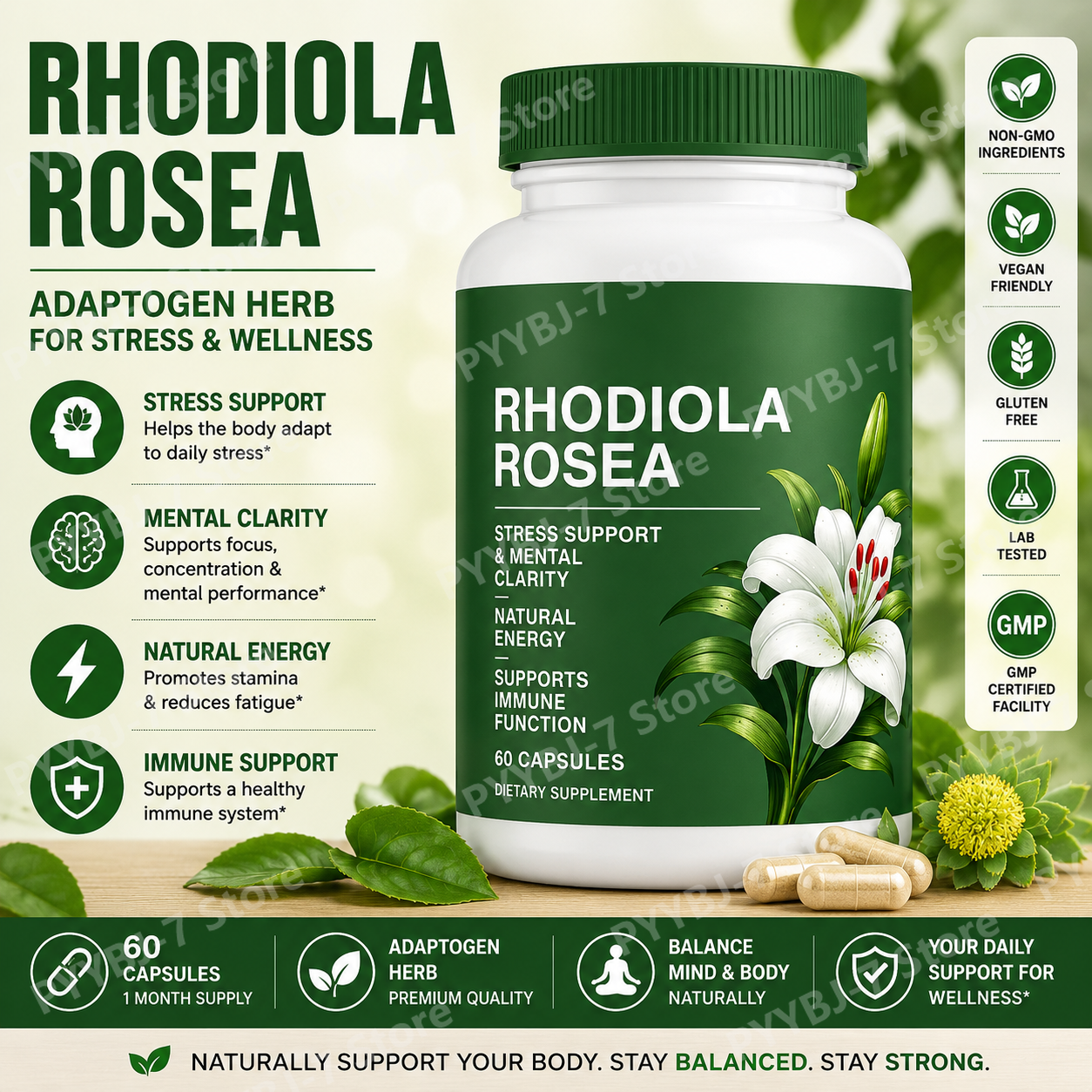 Herbal Wellness In - Rhodiola Rosea Capsules 500mg, Herbal Adaptogen
